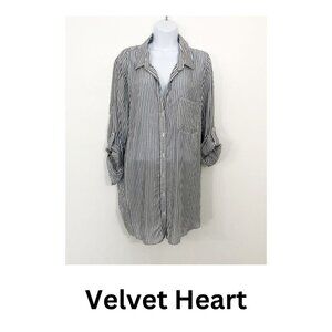 Velvet Heart Plus Size 1X Blue White Striped Button Down Collar Long Sleeves